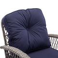 3 Pieces Outdoor Swivel Rocker Patio Chairs, 360 Degree Rocking Patio Conversation Set With Thickened Cushions And Glass Coffee Table For Backyard, Navy Blue Navy Blue Steel