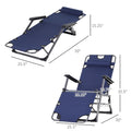 Tanning Chair, 2 In 1 Beach Lounge Chair & Camping Chair W Pillow & Pocket, Adjustable Chaise For Sunbathing Outside, Patio, Poolside, Navy Navy Metal