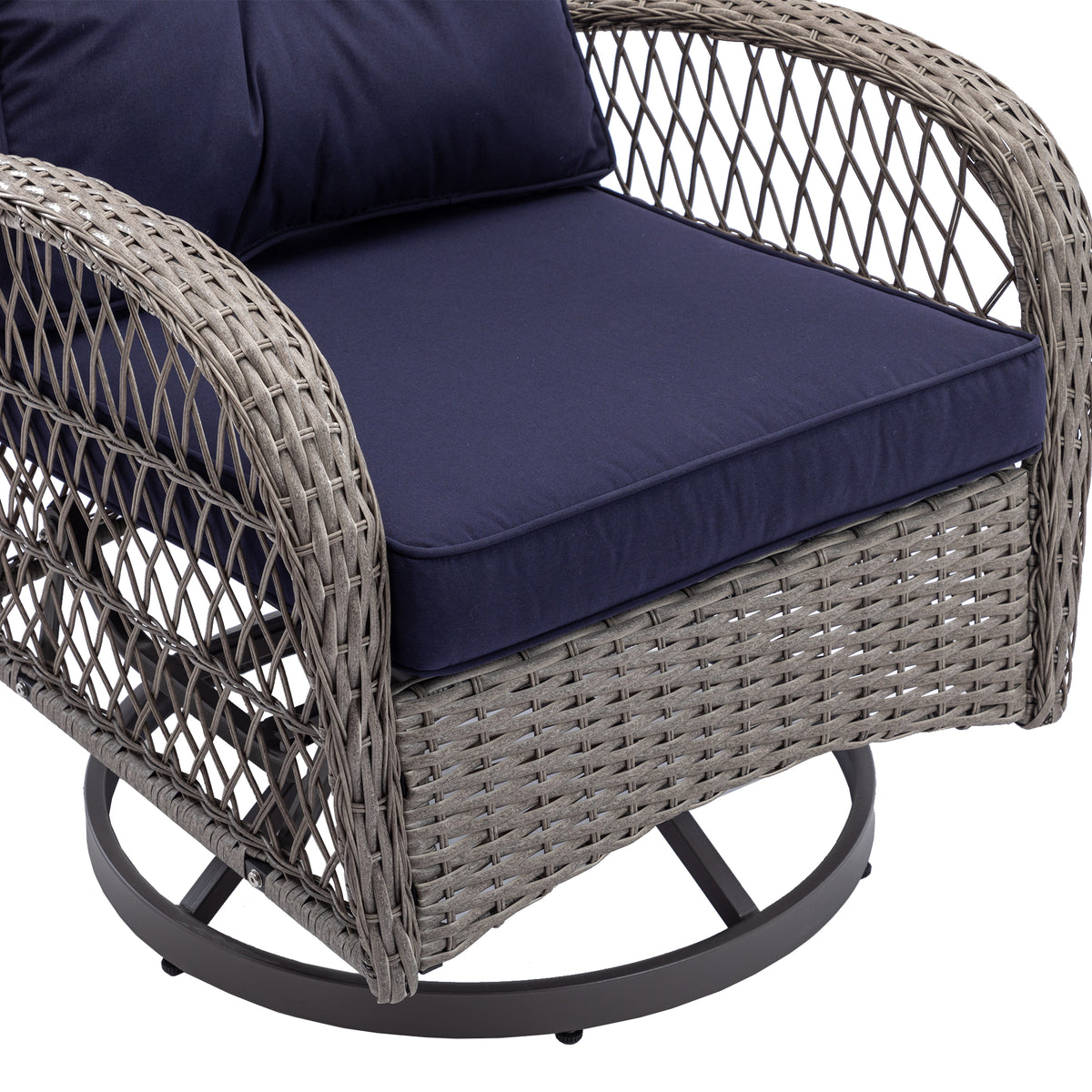 3 Pieces Outdoor Swivel Rocker Patio Chairs, 360 Degree Rocking Patio Conversation Set With Thickened Cushions And Glass Coffee Table For Backyard, Navy Blue Navy Blue Steel