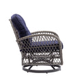 3 Pieces Outdoor Swivel Rocker Patio Chairs, 360 Degree Rocking Patio Conversation Set With Thickened Cushions And Glass Coffee Table For Backyard, Navy Blue Navy Blue Steel