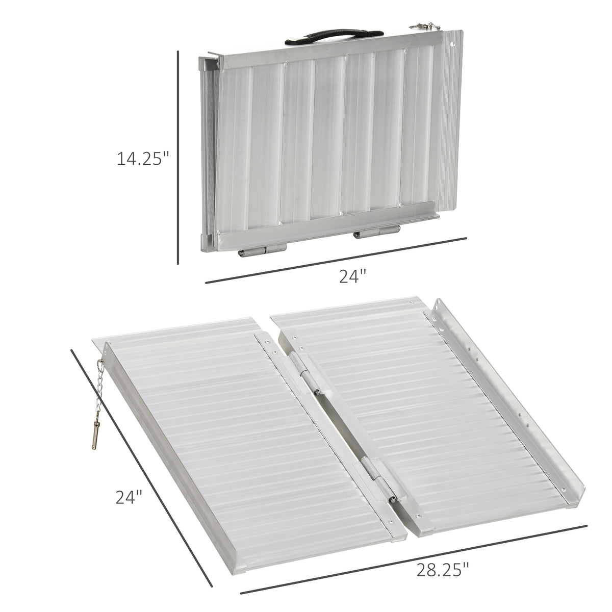 Textured Aluminum Portable Wheelchair Ramp For Home, Steps, Doorways, Foldable Handicap Ramp 2', Threshold Ramp With Durability For Strong Load Bearing Silver Aluminum