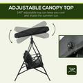 3 Seat Patio Swing Chair, Porch Swing Glider With Cushion, 3 Throw Pillows & Adjustable Canopy For Porch, Garden, Poolside, Backyard, Black Black Steel