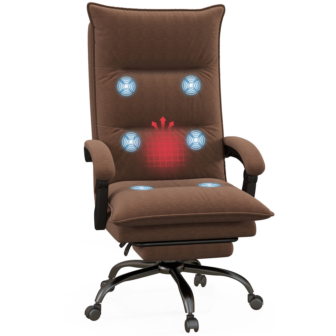 Executive Massage Office Chair With 6 Vibration Points, Microfiber Computer Desk Chair, Heated Reclining Chair With Footrest, Armrest, Double Padding, Brown Brown Polyester