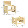 Patio Furniture Set, Wood Outdoor Patio Chair With Ottoman, 2 Piece Cushioned Outdoor Lounge Chair, Sofa Chair With Footrest, Beige Natural Wood