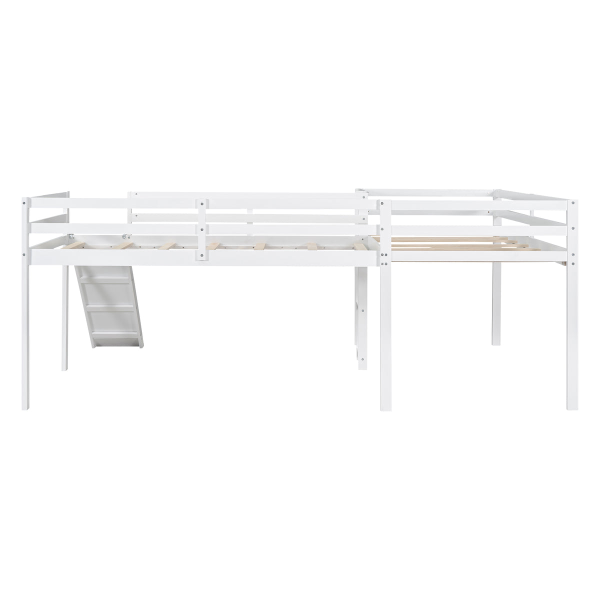 L Shaped Twin Size Loft Bed With Ladder And Slide, White White Solid Wood Mdf