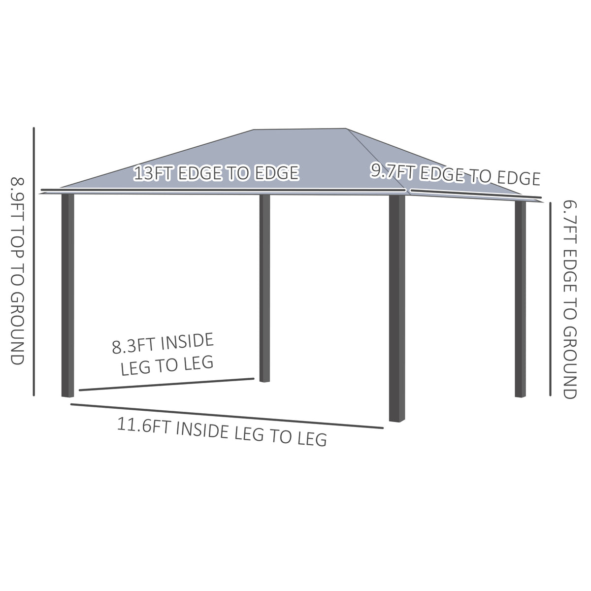 10' X 13' Patio Gazebo, Aluminum Frame, Outdoor Gazebo Canopy Shelter With Netting & Curtains, Garden, Lawn, Backyard And Deck, Gray Grey Metal