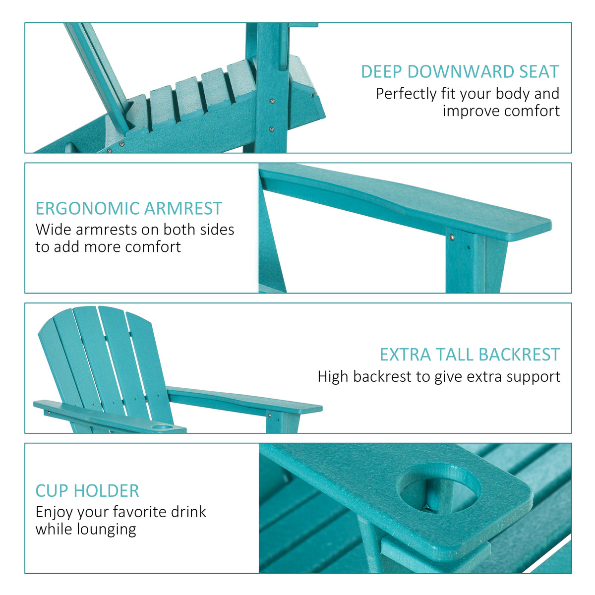 Hdpe All Weather Outdoor Adirondack Chair With Cup Holder, Fire Pit Chair For Backyard, Deck, Lawn, Garden, 330Lbs Capacity, Light Blue Blue Hdpe