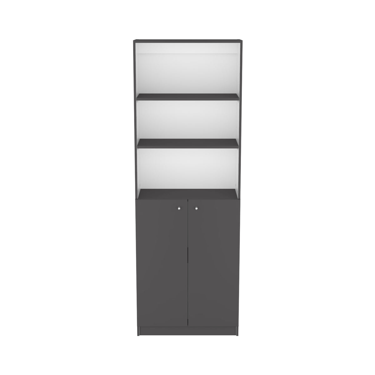 Bookcase Dual Door Benzoni, Office, Matt Gray White Multicolor Particle Board Engineered Wood