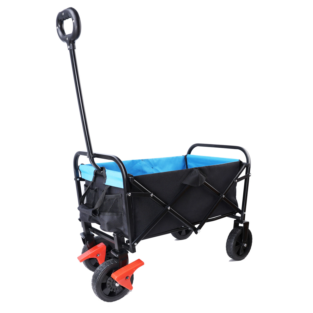 Mini Folding Wagon Garden Shopping Beach Cart Black Blue Brake Black Blue Metal