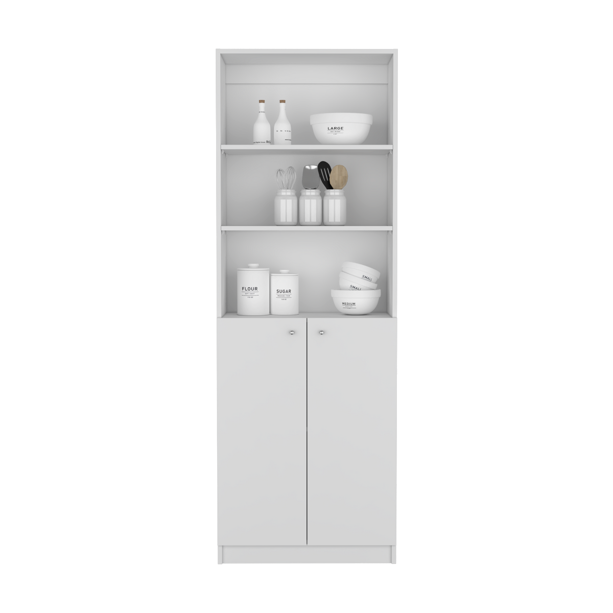 Bookcase Dual Door Benzoni, Office, White White Particle Board Engineered Wood