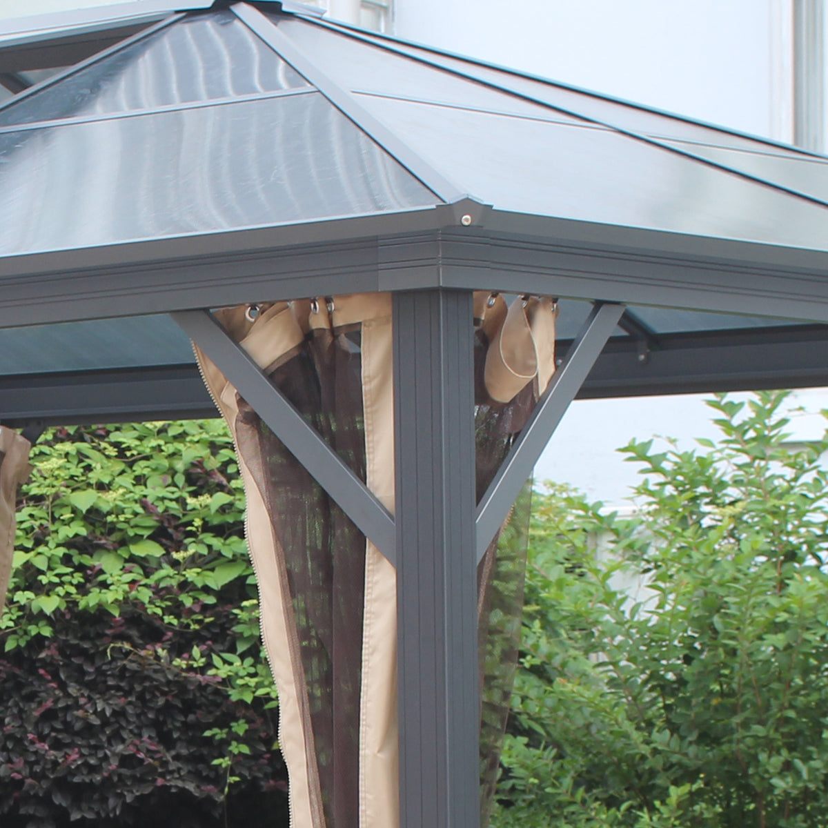 10' X 12' Hardtop Gazebo Canopy With Polycarbonate Roof, Top Vent And Aluminum Frame, Permanent Pavilion Outdoor Gazebo With Netting, For Patio, Garden, Backyard, Deck, Lawn Gray Metal