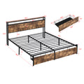 Queen Bed Frame, Storage Headboard With Charging Station, Solid And Stable, Noise Free, No Box Spring Needed, Easy Assembly Queen Antique Brown Metal Bedroom Bed Frame Metal & Wood