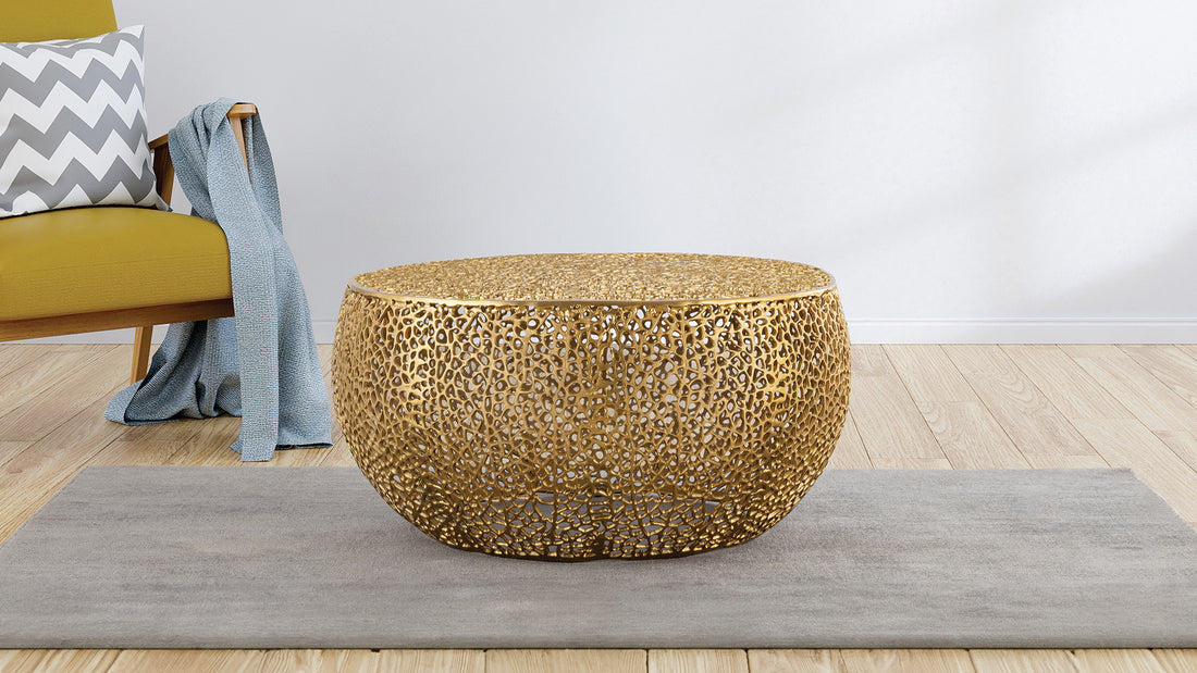 T3502 32 Round Coffee Table In Gold Gold Primary Living Space Contemporary,Modern Round Coffee & End Tables Aluminium Aluminium
