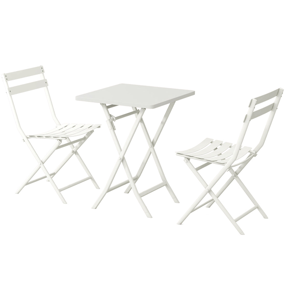 3 Piece Patio Bistro Set Of Foldable Square Table And Chairs, White No White Metal