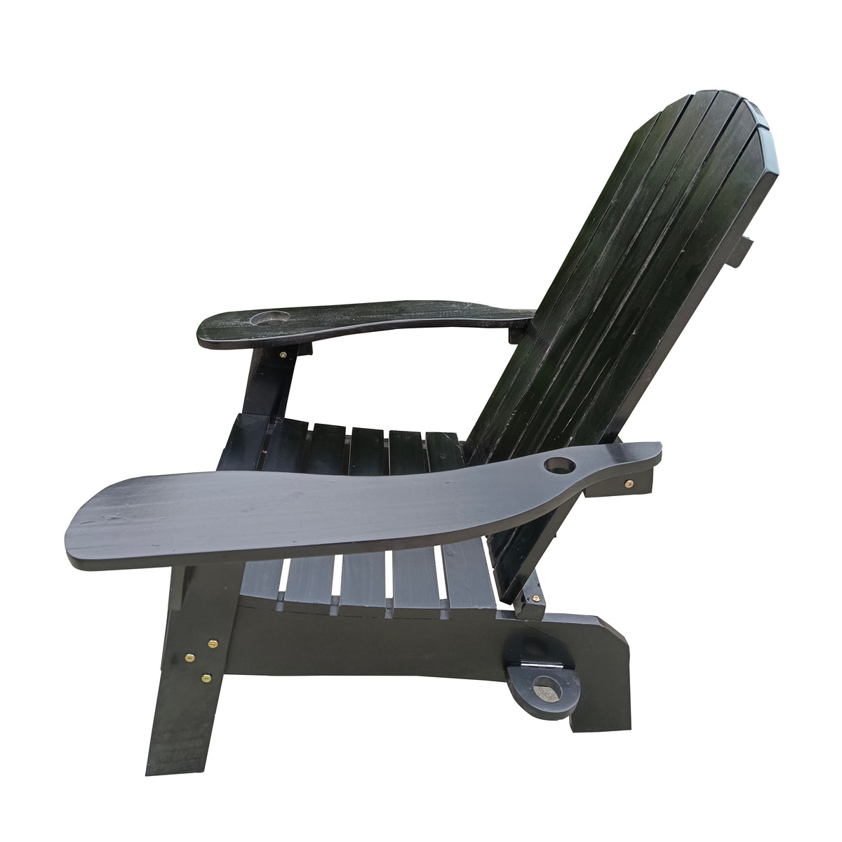 Outdoor Or Indoor Wood Adirondack Chair With An Hole To Hold Umbrella On The Arm ,Black Black Solid Wood