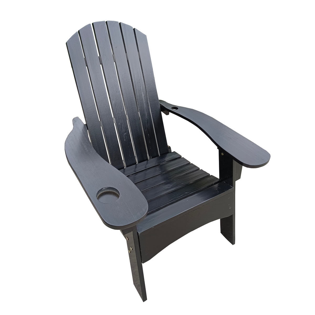 Outdoor Or Indoor Wood Adirondack Chair With An Hole To Hold Umbrella On The Arm ,Black Black Solid Wood