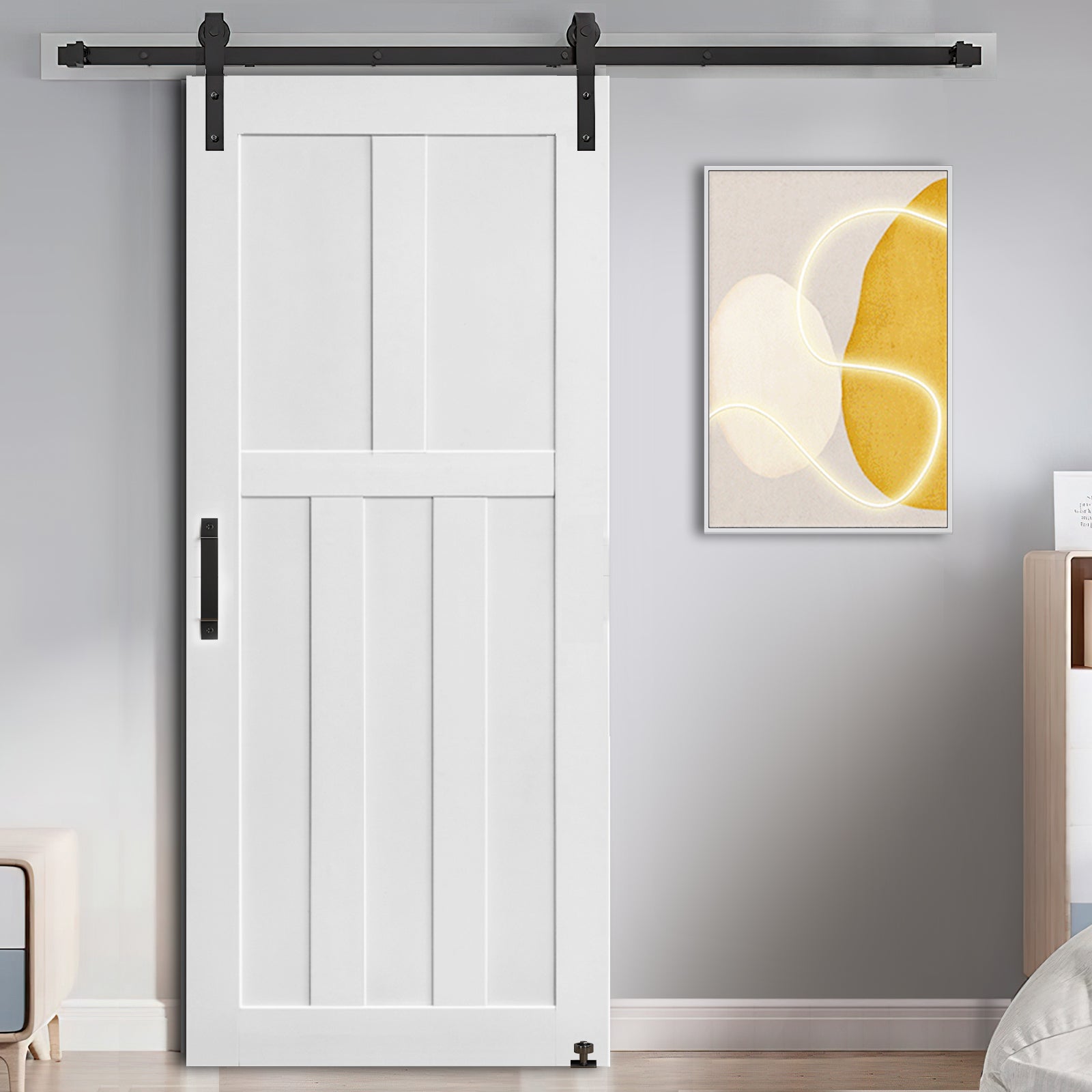 28" X 84" Five Panel Real Primed Door Slab, Diy Panel Door, Modern Interior Barn Door, Moisture Proof, Anti Deformation, Pre Drilled Ready To Assemble, Suitable For Pre Hung And Barn Door White Mdf