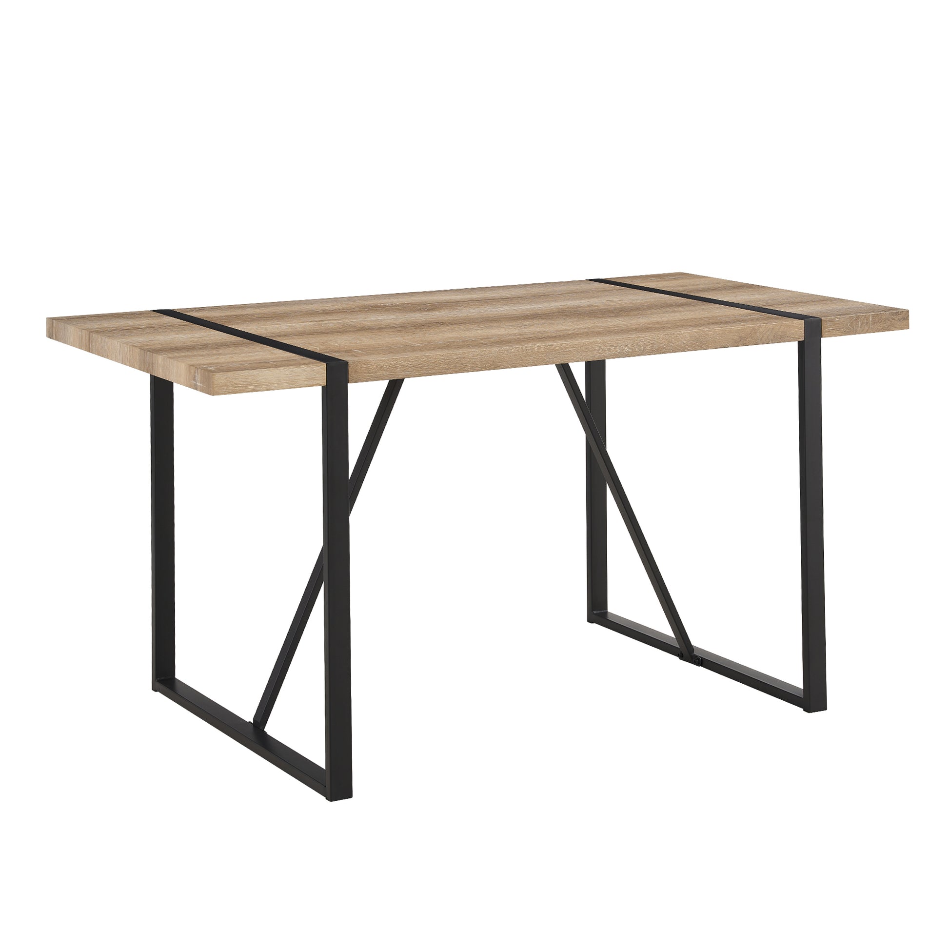55"Rustic Industrial Rectangular Mdf Wood Colour Dining Table For 4 6 Person, With 1.5" Thick Engineered Wood Tabletop And Black Metal Legs, For Writing Deskkitchen Terrace Dining Living Room Wood Kitchen Mdf