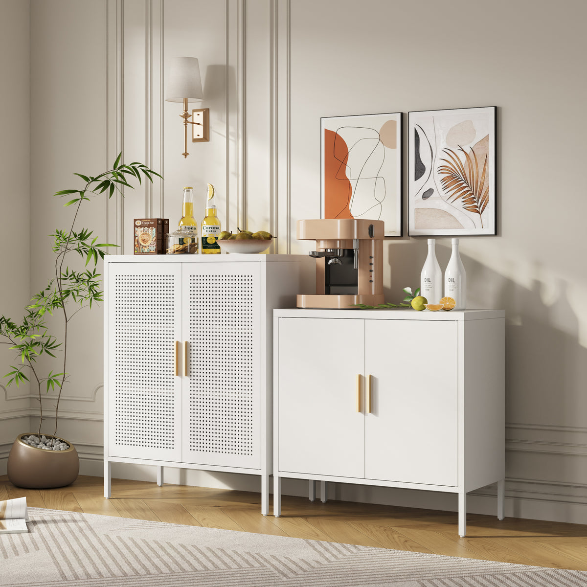 Metal Storage Cabinet With 2 Doors And 2 Adjustable Shelves, Steel Garage Storage Cabinet, Metal File Cabinet For Home Office School Gym, White White Steel