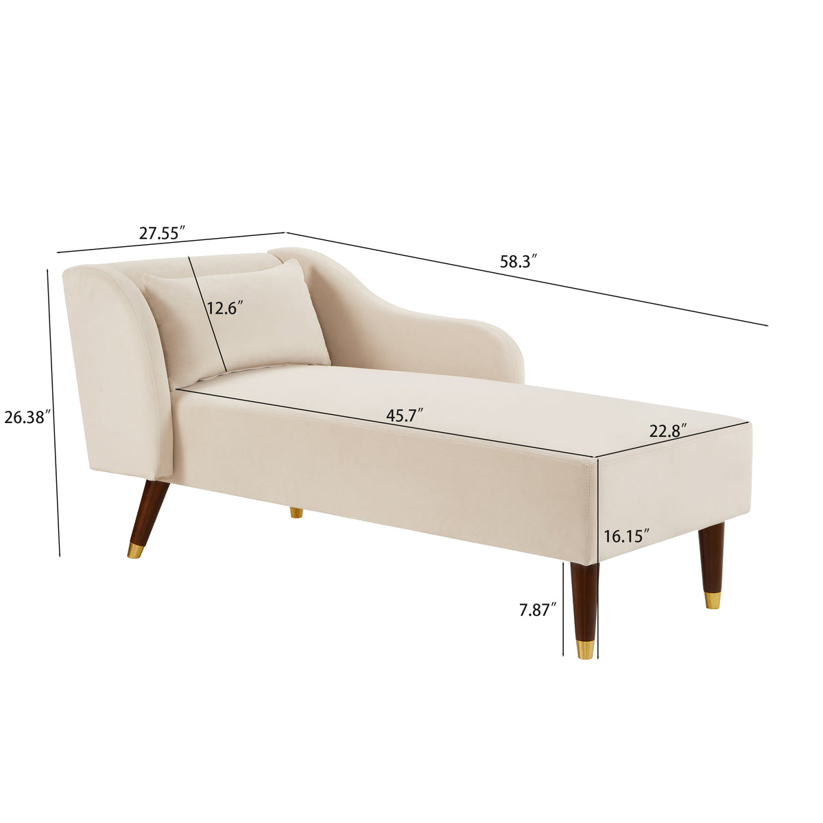 Modern Chaise Lounge Chair Velvet Upholstery Beige Beige Foam Velvet 1 Seat