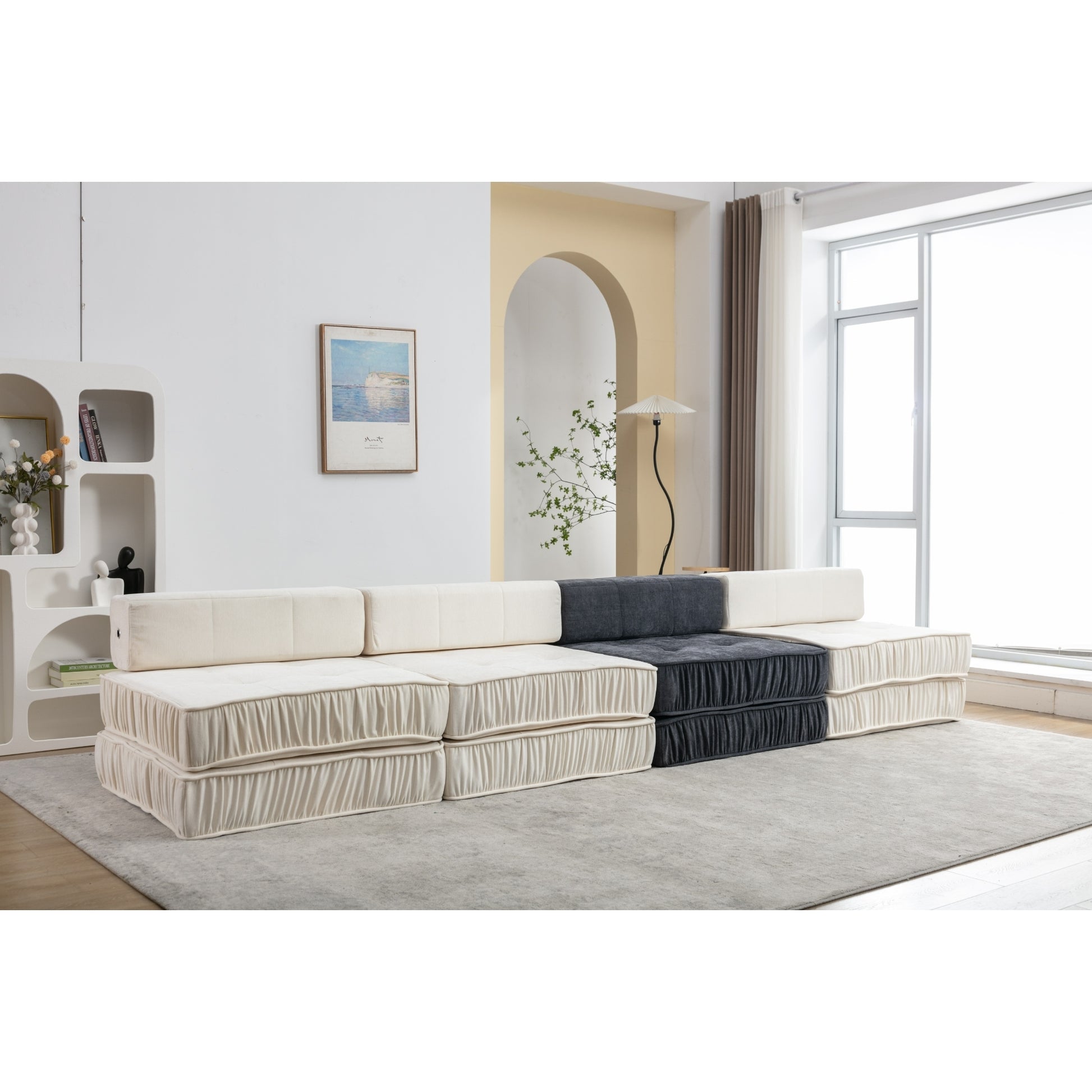 Folding Sofa Bed, Futon Sleeper Chair, Convertible Chair Floor Couch & Sleeping Mattress For Living Room, Guest Room, Home Office, Apartment, Small Space, Bed, Removable Back Cushion, Grey, 1 Seat Grey Chenille Primary Living Space Pillow Back Soft