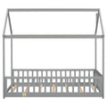 Twin House Bed With Guardrails, Slats ,Grey Twin Grey Wood Bedroom American Design Pine Bed Frame Pine