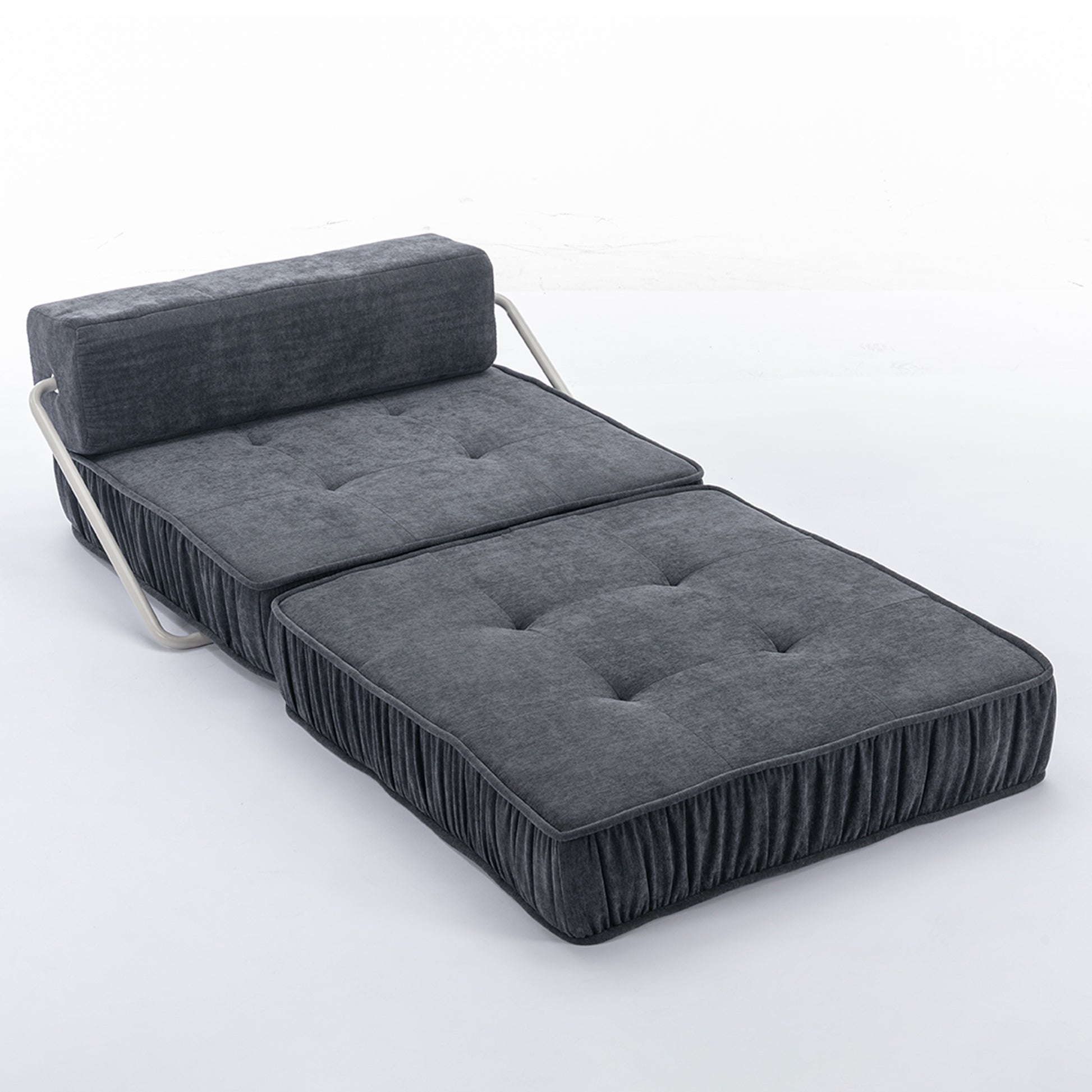 Folding Sofa Bed, Futon Sleeper Chair, Convertible Chair Floor Couch & Sleeping Mattress For Living Room, Guest Room, Home Office, Apartment, Small Space, Bed, Removable Back Cushion, Grey, 1 Seat Grey Chenille Primary Living Space Pillow Back Soft