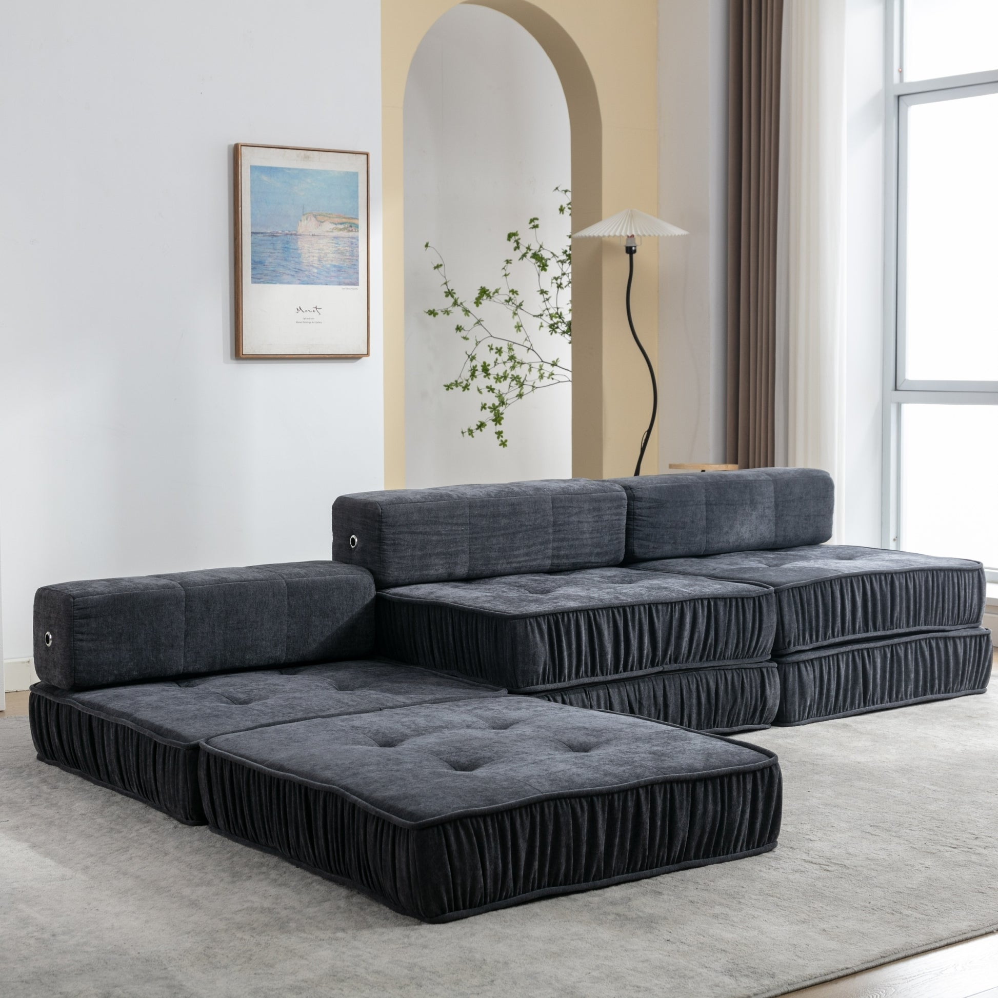 Folding Sofa Bed, Futon Sleeper Chair, Convertible Chair Floor Couch & Sleeping Mattress For Living Room, Guest Room, Home Office, Apartment, Small Space, Bed, Removable Back Cushion, Grey, 1 Seat Grey Chenille Primary Living Space Pillow Back Soft