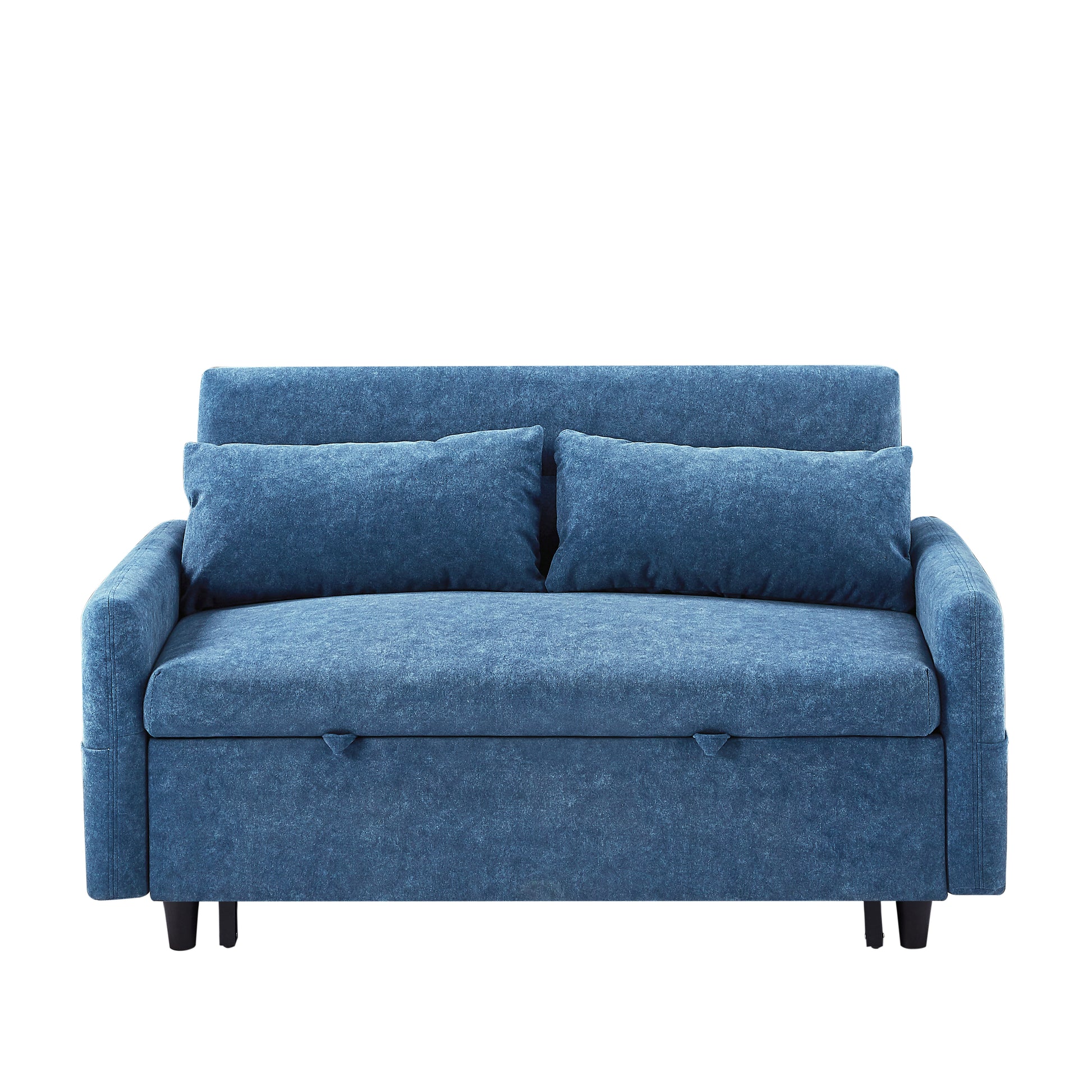 55.1" Pull Out Sleep Sofa Bed Loveseats Sofa Couch With Adjsutable Backrest, Storage Pockets, 2 Soft Pillows, Usb Ports For Living Room, Bedroom, Apartment, Office, Blue Old Sku: Wf315689Aac Blue Foam Microfiber 2 Seat