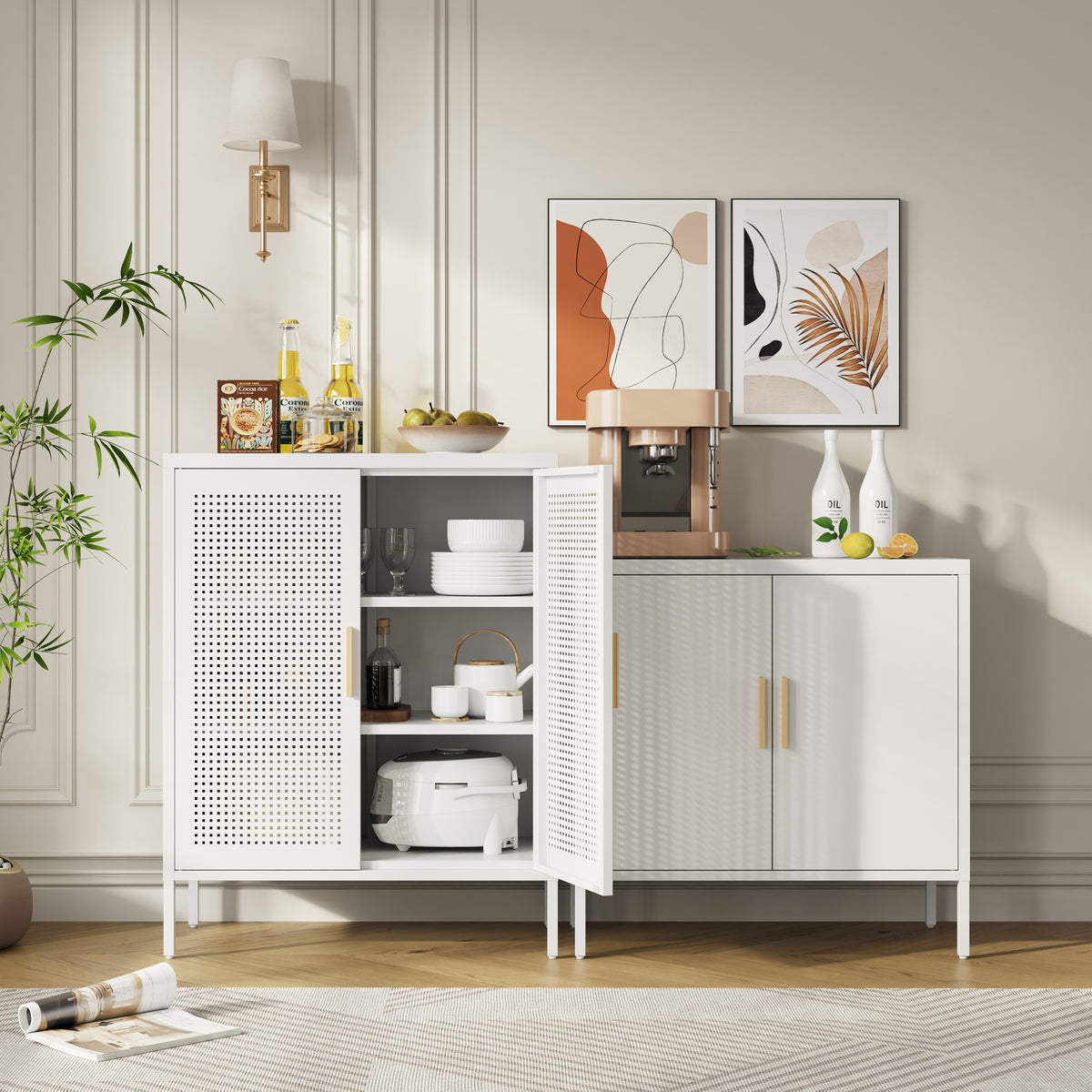 Metal Storage Cabinet With 2 Doors And 2 Adjustable Shelves, Steel Garage Storage Cabinet, Metal File Cabinet For Home Office School Gym, White White Steel