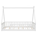 Twin Tent Shaped Floor Bed, Teepee Bed With Guardrails, Slats,White Twin White Wood Bedroom American Design Pine Bed Frame Pine