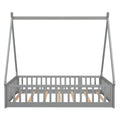 Full Tent Shaped Floor Bed, With Guardrails, Slats, Door ,Grey Full Grey Wood Bedroom American Design Pine Bed Frame Pine