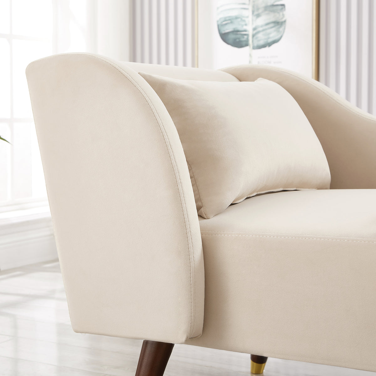 Modern Chaise Lounge Chair Velvet Upholstery Beige Beige Foam Velvet 1 Seat