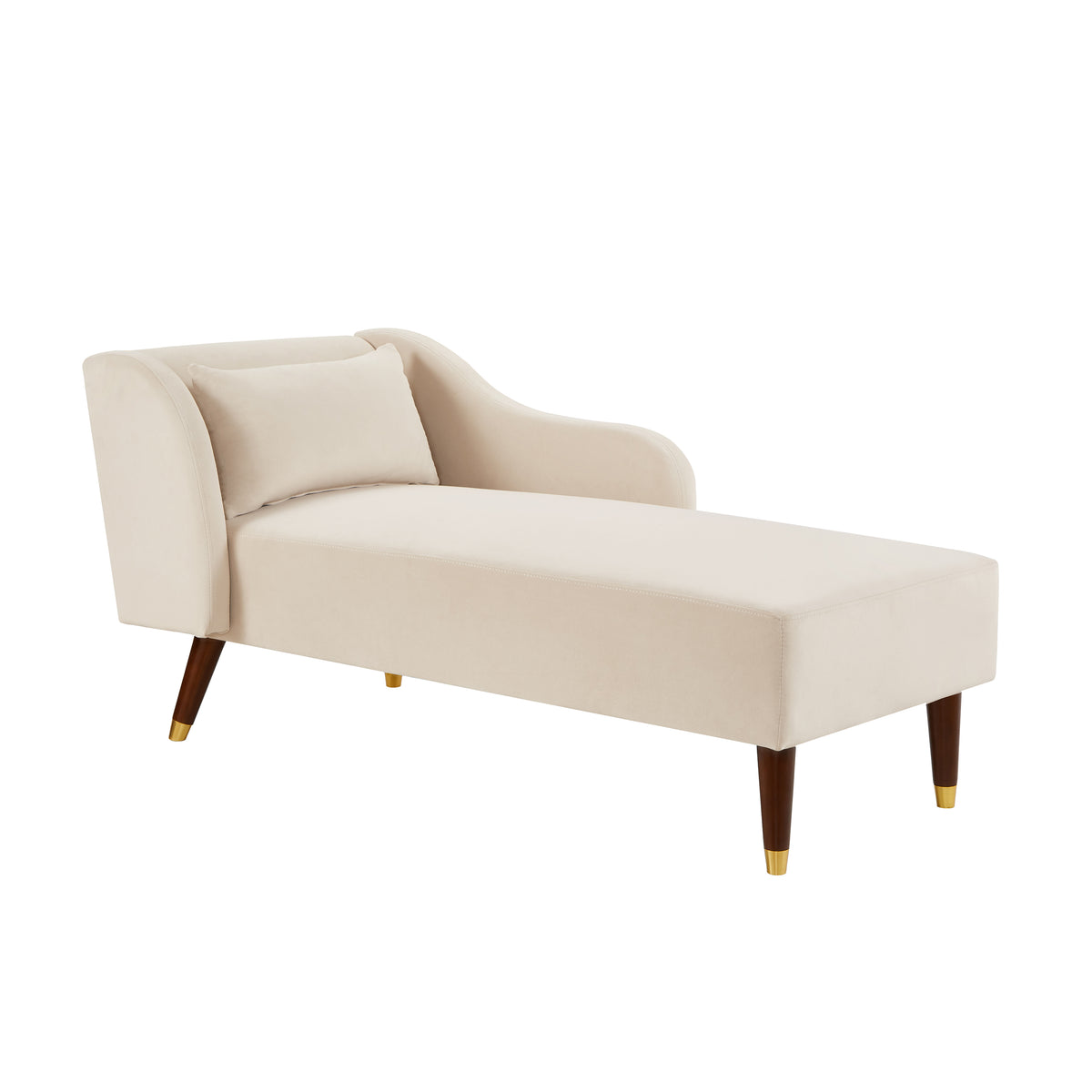 Modern Chaise Lounge Chair Velvet Upholstery Beige Beige Foam Velvet 1 Seat