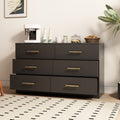 Black Color Large 6 Drawers Chest Of Drawer Dressers Table With Golden Handle Black 5 Drawers & Above Bedroom Extra Deep Drawers American Design,American Traditional,Antique,Art Deco,Artsy 6 White Particle Board