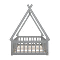Twin Tent Shaped Floor Bed, With Guardrails, Slats, Door ,Grey Twin Grey Wood Bedroom American Design Pine Bed Frame Pine