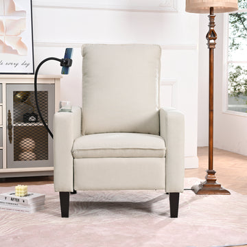 Recliner Chairs For Adults, Adjustable Recliner Sofa With Mobile Phone Holder & Cup Holder, Modern Reclining Chairs Fabric Push Back Recliner Chairs For Living Room, Bedroom, Beige Beige Foam Polyester