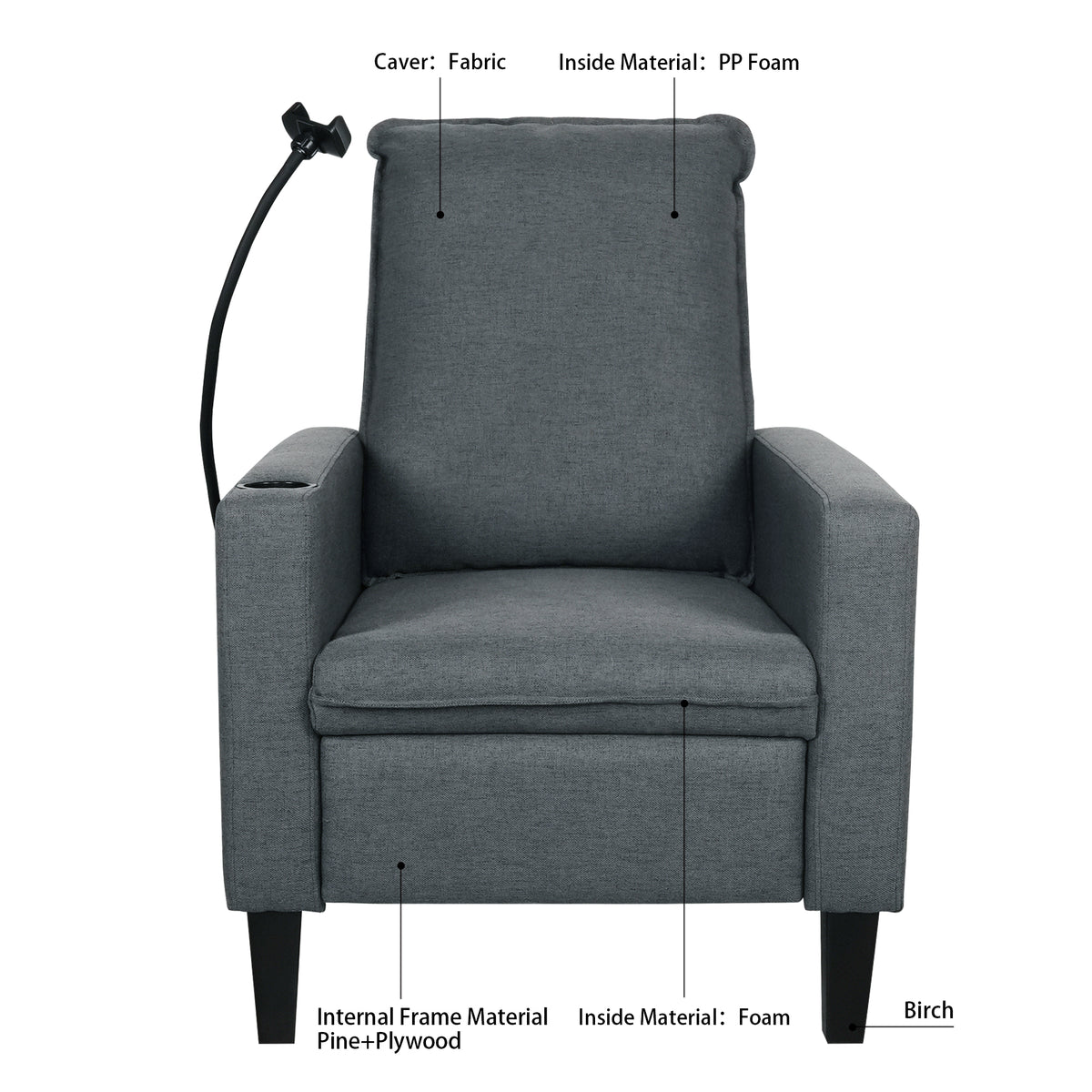Recliner Chairs For Adults, Adjustable Recliner Sofa With Mobile Phone Holder & Cup Holder, Modern Reclining Chairs Fabric Push Back Recliner Chairs For Living Room, Bedroom, Gray Grey Foam Polyester