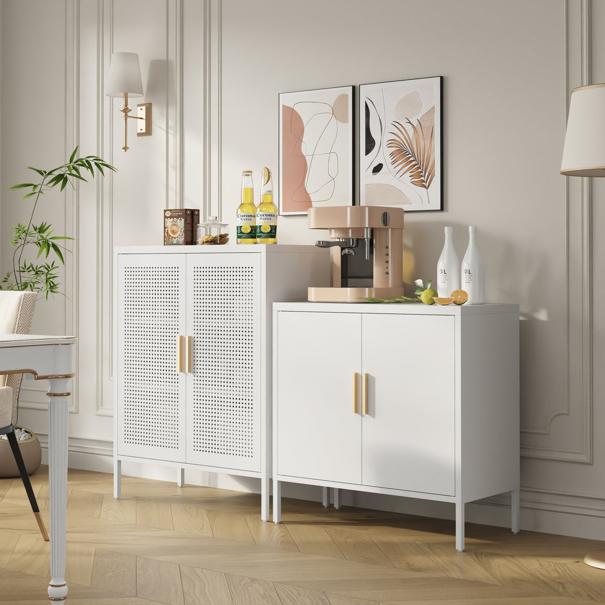Metal Storage Cabinet With 2 Doors And 2 Adjustable Shelves, Steel Garage Storage Cabinet, Metal File Cabinet For Home Office School Gym, White White Steel