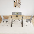 Mdf Wood Colour Dining Table And Modern Dining Chairs Set Of 4, Mid Century Wooden Kitchen Table Set, Metal Base & Legs, Dining Room Table And Linen Chairs Natural Grey Kitchen Mid Century Modern Mdf