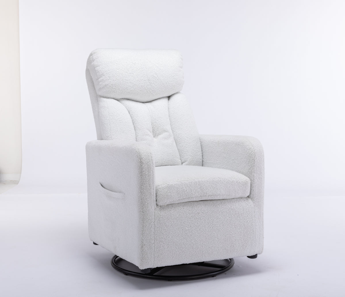 022 Teddy Fabric Swivel Rocking Chair Gilder Chair With Pocket,White Cushion Solid White White Primary Living Space Sponge Wipe Clean Modern Rocking Chairs Eucalyptus Tufted Back Foam Teddy