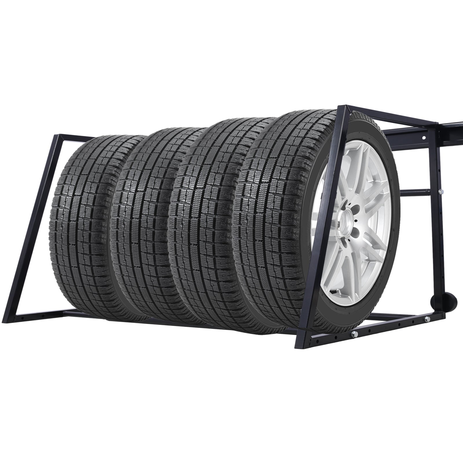 Heavy Duty Adjustable Garage Wall Multi Tire Rack Storage, Black Black Steel