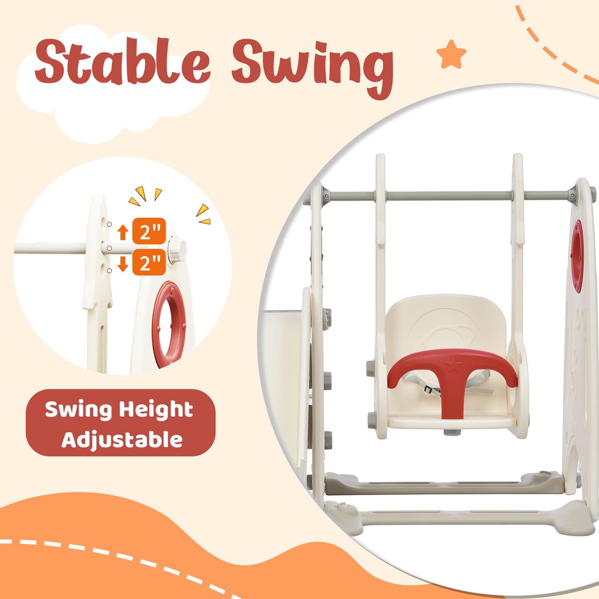 4 In 1 Toddler Slide And Swing Set, Kids Playground Climber Slide Playset With Basketball Hoop,Freestanding Combination For Babies Red 50 99 Lbs Hdpe Indoor & Outdoor Use