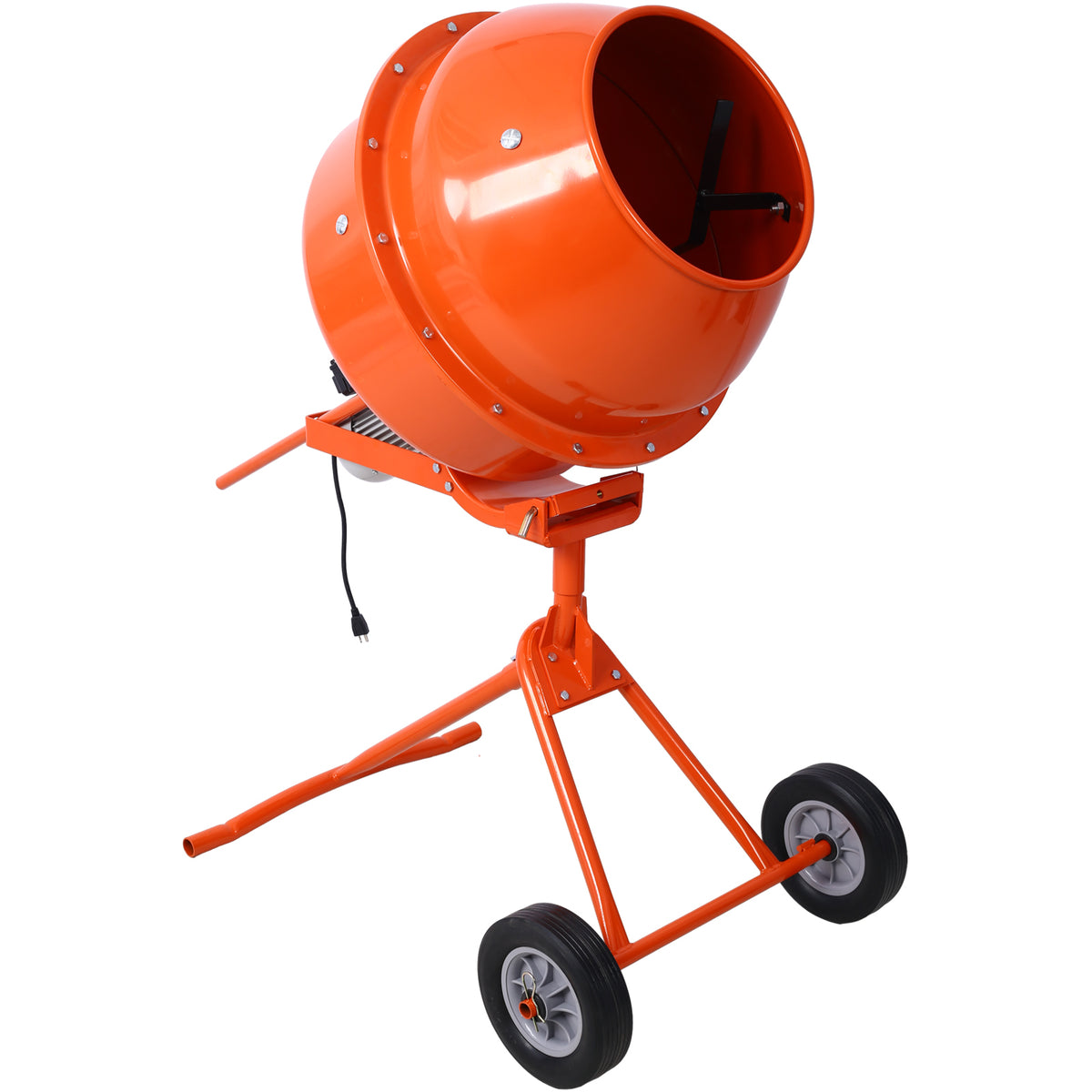 370W Portable Electric Concrete Mixer Cement Mixing Barrow Machine Mixing Mortar Handle With Wheel 4.6 Cu Ft. Orange Steel