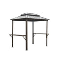 Grill Gazebo 8' 6', Aluminum Bbq Gazebo Outdoor Metal Frame With Shelves Serving Tables, Permanent Double Roof Hard Top Gazebos For Patio Lawn Deck Backyard And Garden Brown Brown Metal