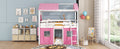 Twin Size Bunk Wood House Bed With Elegant Windows, Sills And Tent, Pink White Twin Pink White Solid Wood Mdf
