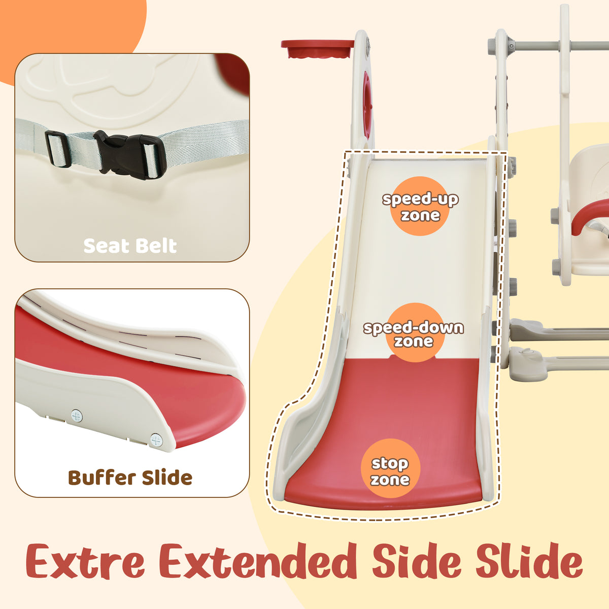 4 In 1 Toddler Slide And Swing Set, Kids Playground Climber Slide Playset With Basketball Hoop,Freestanding Combination For Babies Red 50 99 Lbs Hdpe Indoor & Outdoor Use