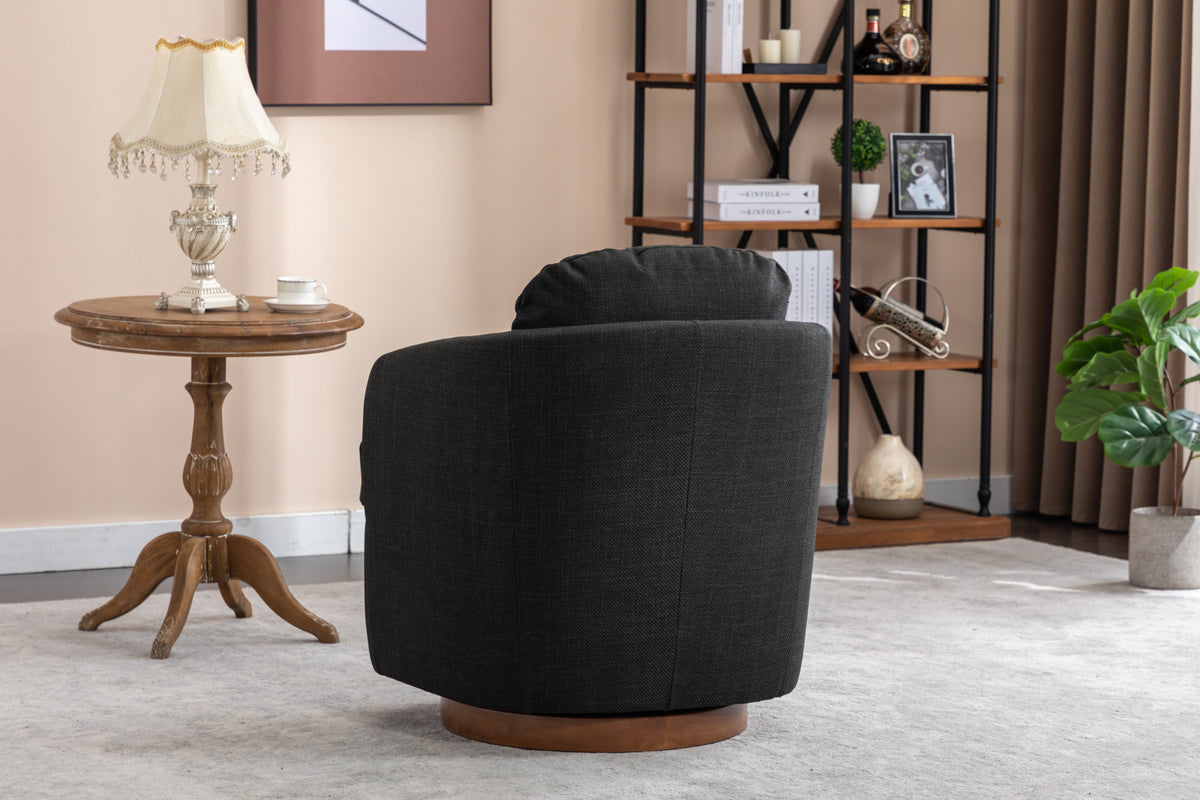 035 Linen Fabric Swivel Accent Chair With Soild Wood Round Brown Base Leg,Dark Gray Dark Gray Brown Primary Living Space Modern Eucalyptus Foam Linen