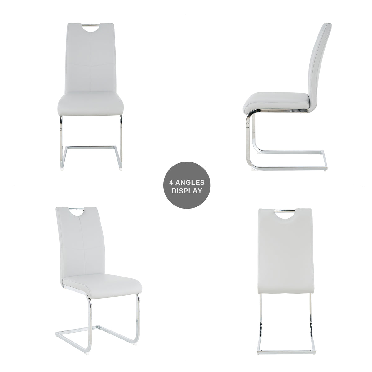 Modern Dining Chairs With Faux Leather Padded Seat Dining Living Room Chairs Upholstered Chair With Chrome Metal Legs Design For Kitchen, Living, Bedroom, Dining Room Side Chairs Set Of 4 Grey Silver Metal