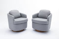 035 Linen Fabric Swivel Accent Chair With Soild Wood Round Brown Base Leg,Light Blue Light Blue Brown Primary Living Space Modern Eucalyptus Foam Linen